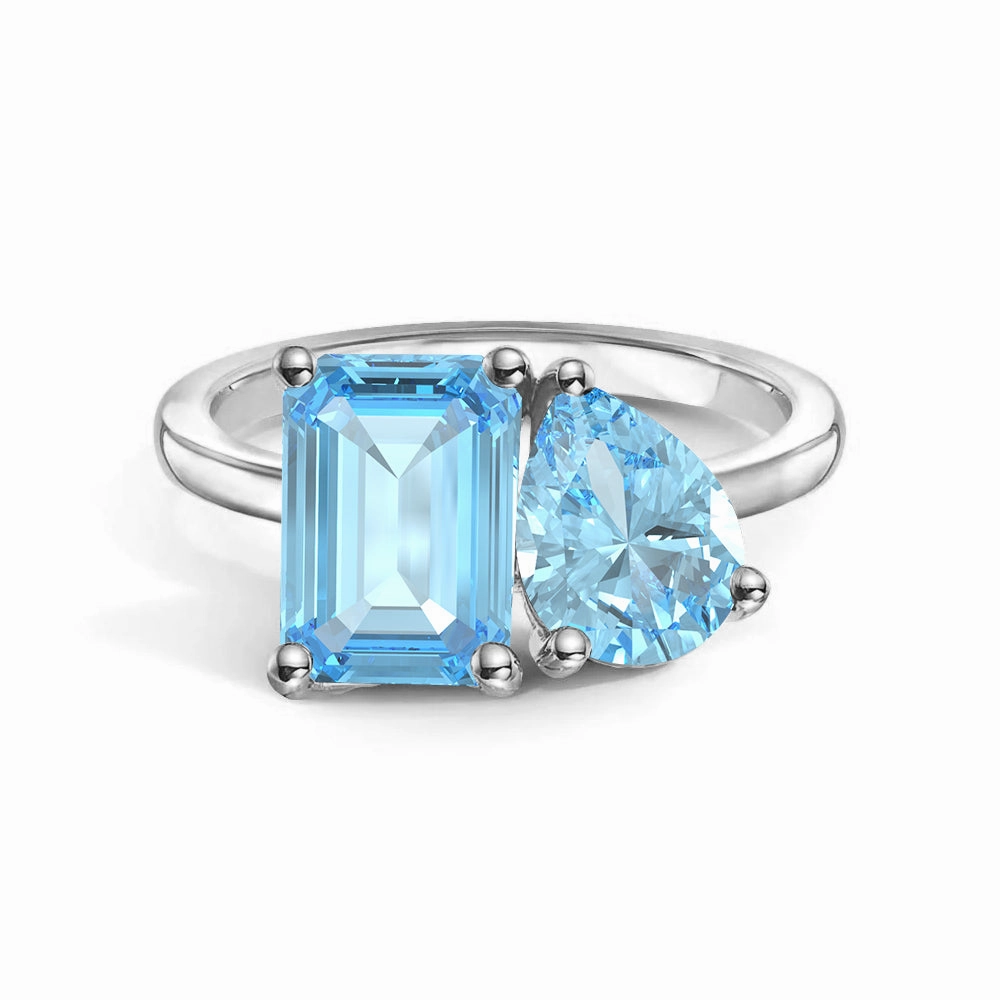 Toi et Moi Personalized Aquamarine Birthstone Anniversary Ring Dazzling Sparkle Classic Detailing