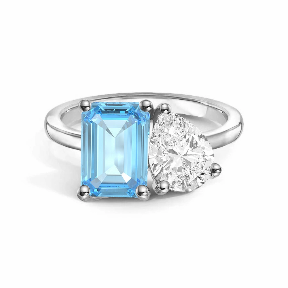 Toi et Moi Personalized Aquamarine Birthstone Anniversary Ring Distinct Style Vogue Touch