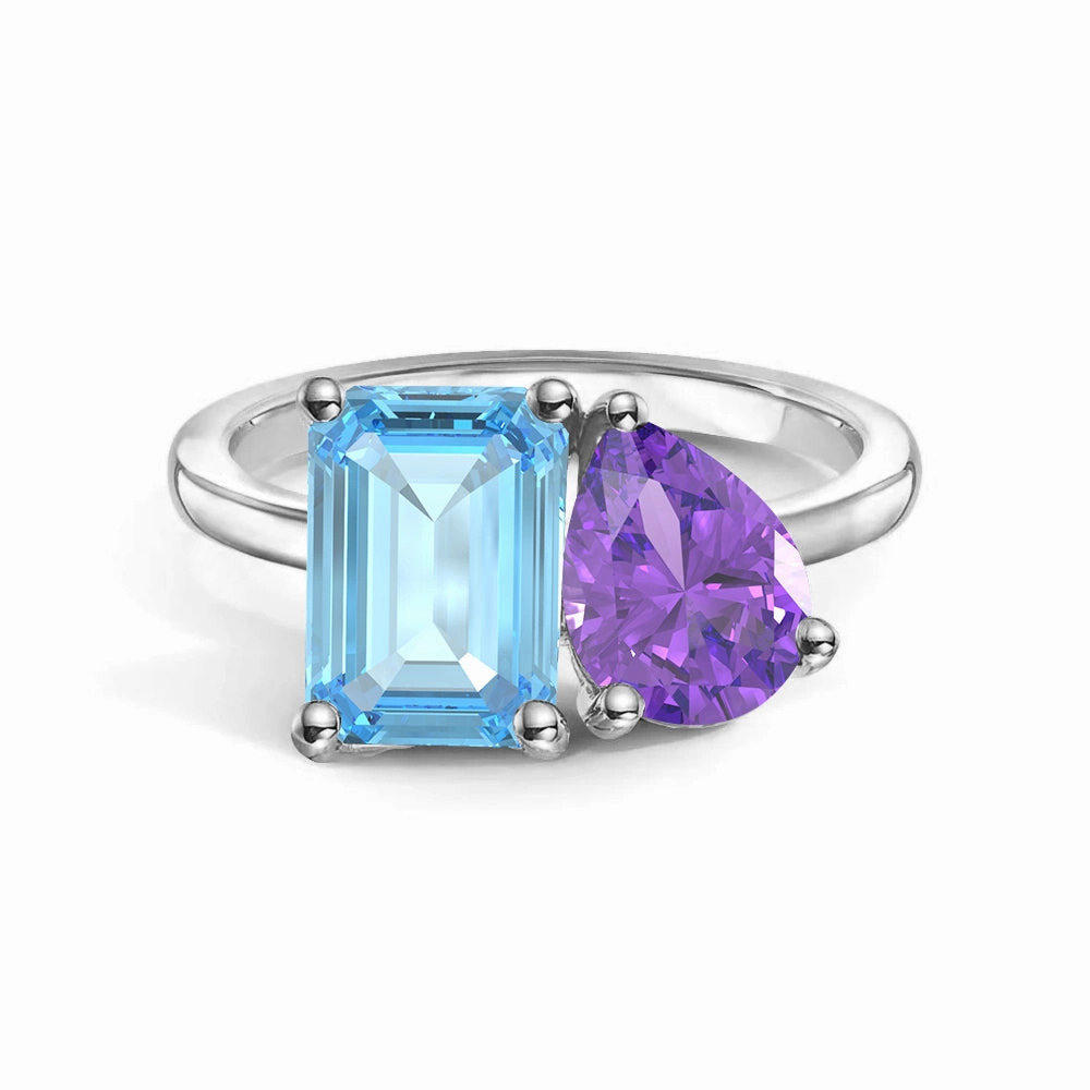 Toi et Moi Personalized Aquamarine Birthstone Anniversary Ring Sparkling finish Subtle Elegance