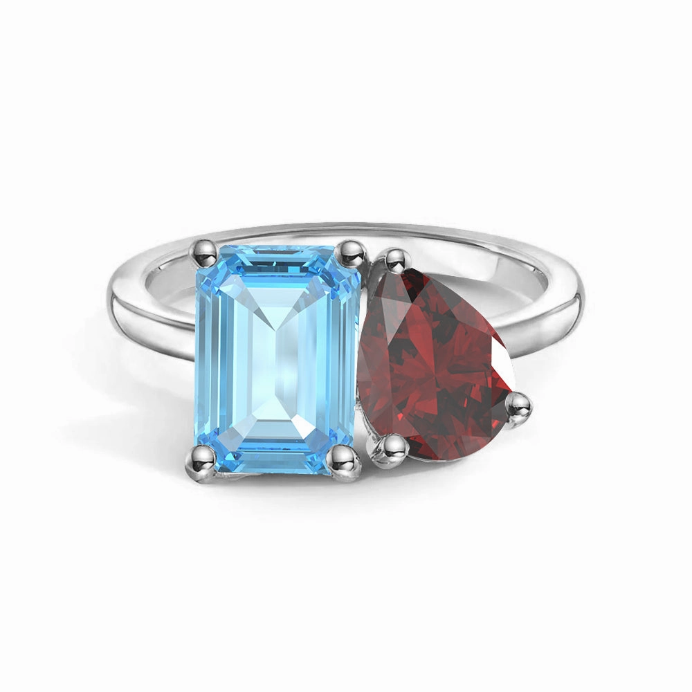 Classic Craft Handmade Beauty Toi et Moi Personalized Aquamarine Birthstone Anniversary Ring