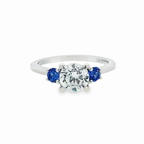 Smooth Surface Glistening Glow White Gold and Sapphire Three Stone Engagement Ring