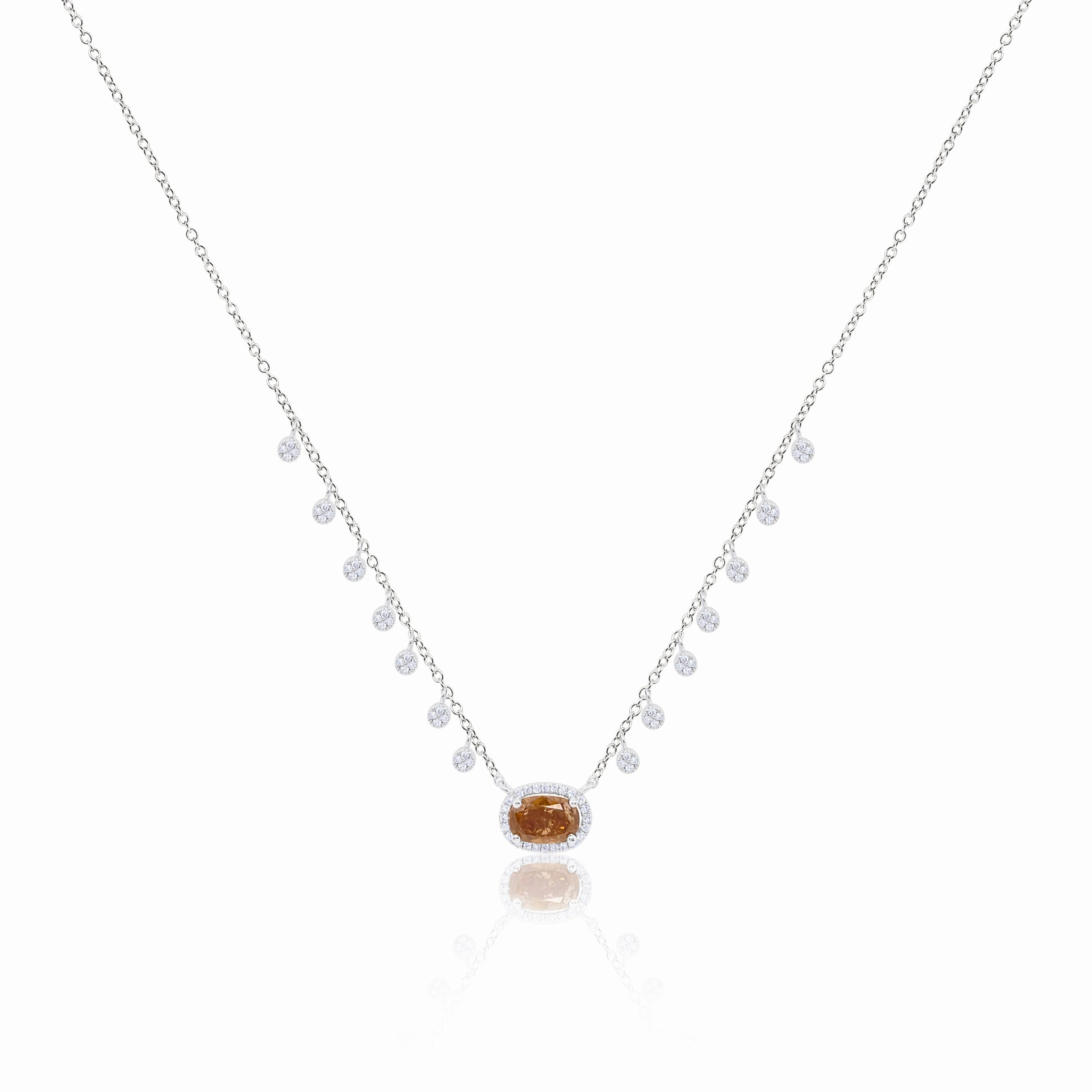 Cool Texture White Gold Brown Diamond and Bezel Necklace