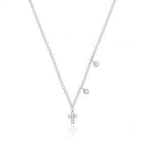 Classic Vibe White Gold Dainty Cross and Bezel Diamond Necklace