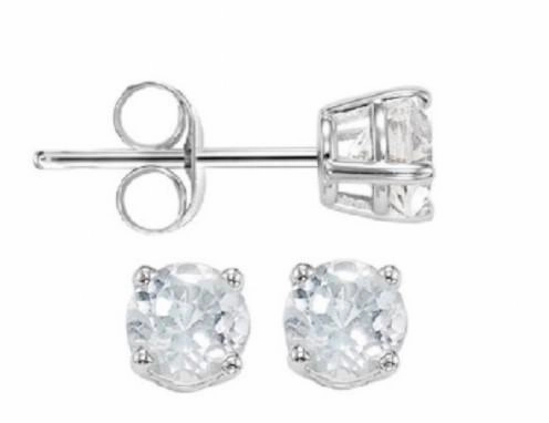 White Topaz Birthstone Stud Earrings 14K White Gold 5mm Formal Ornament