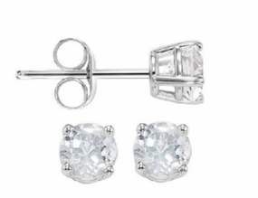 White Topaz Birthstone Stud Earrings 14K White Gold 5mm Formal Ornament