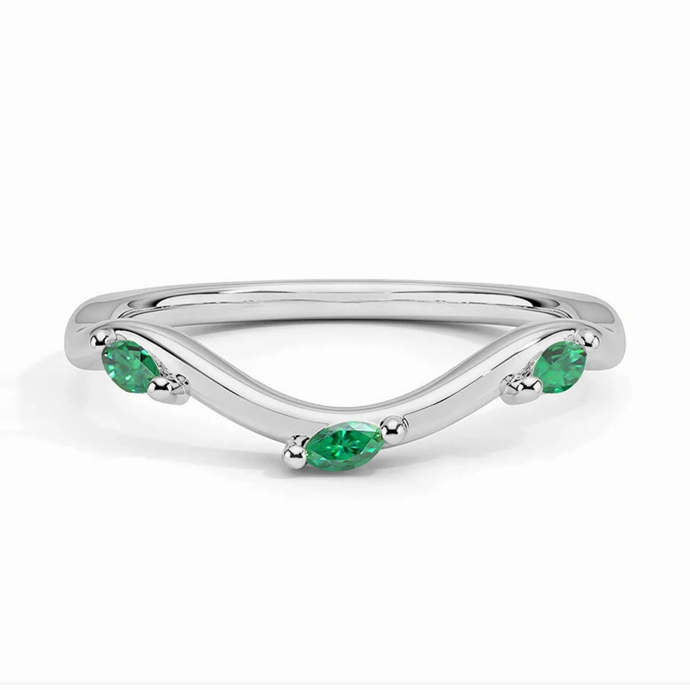 Willow Curved Lab Grown Emerald Band Lightweight Fit Custom Accessories