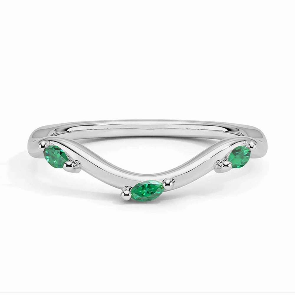 Handcrafted Jewelry Willow Curved Lab Grown Emerald Band