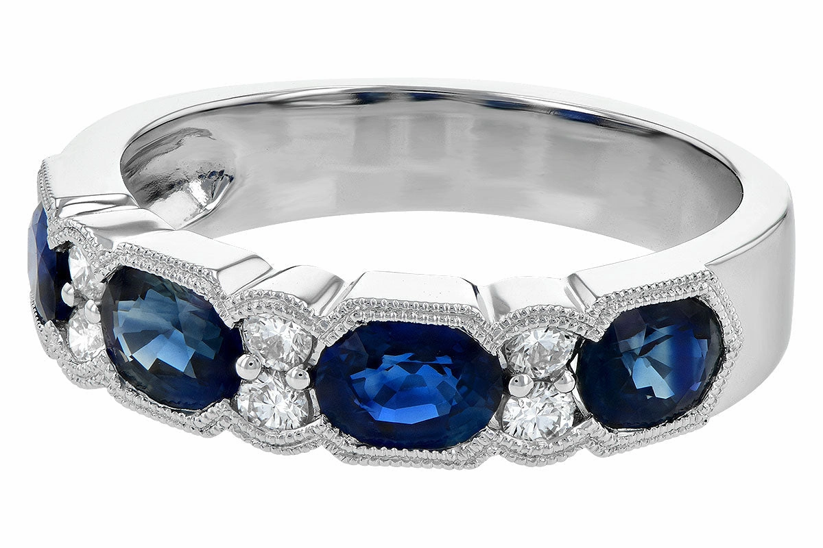 Vintage Piece 14K White Gold Vintage Style Sapphire and Diamond Band