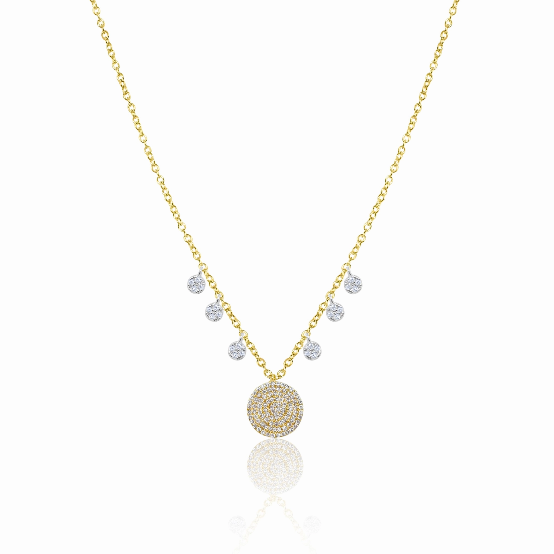 Glittering Craft Yellow Gold Pave Diamond Disc Necklace with Charms