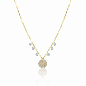 Glittering Craft Yellow Gold Pave Diamond Disc Necklace with Charms