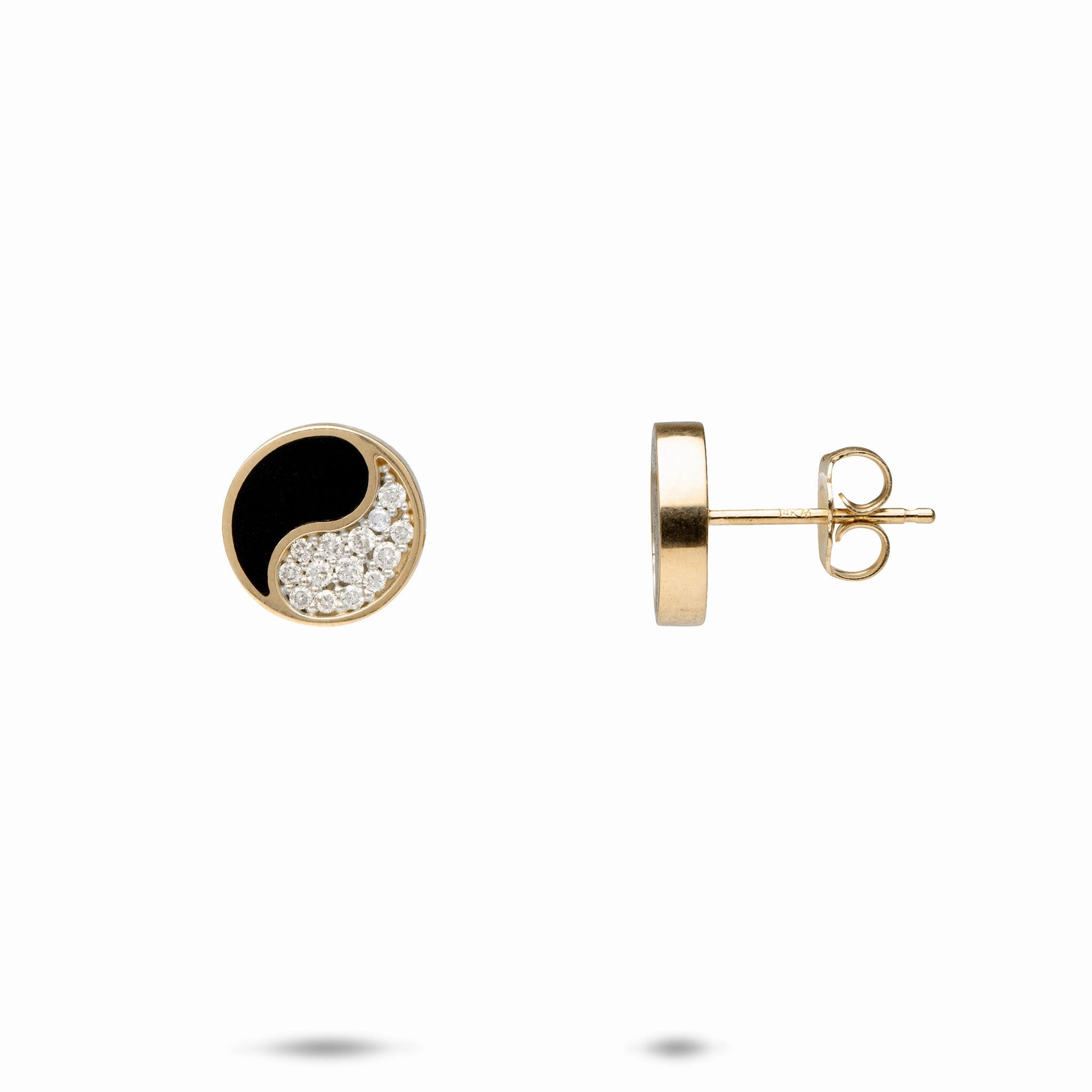 Vibrant Edge Yin Yang Black Coral Earrings in Gold with Diamonds - 10mm