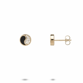 Precious Jewelry Pieces Delicate Look Yin Yang Black Coral Earrings in Gold with Diamonds - 7mm