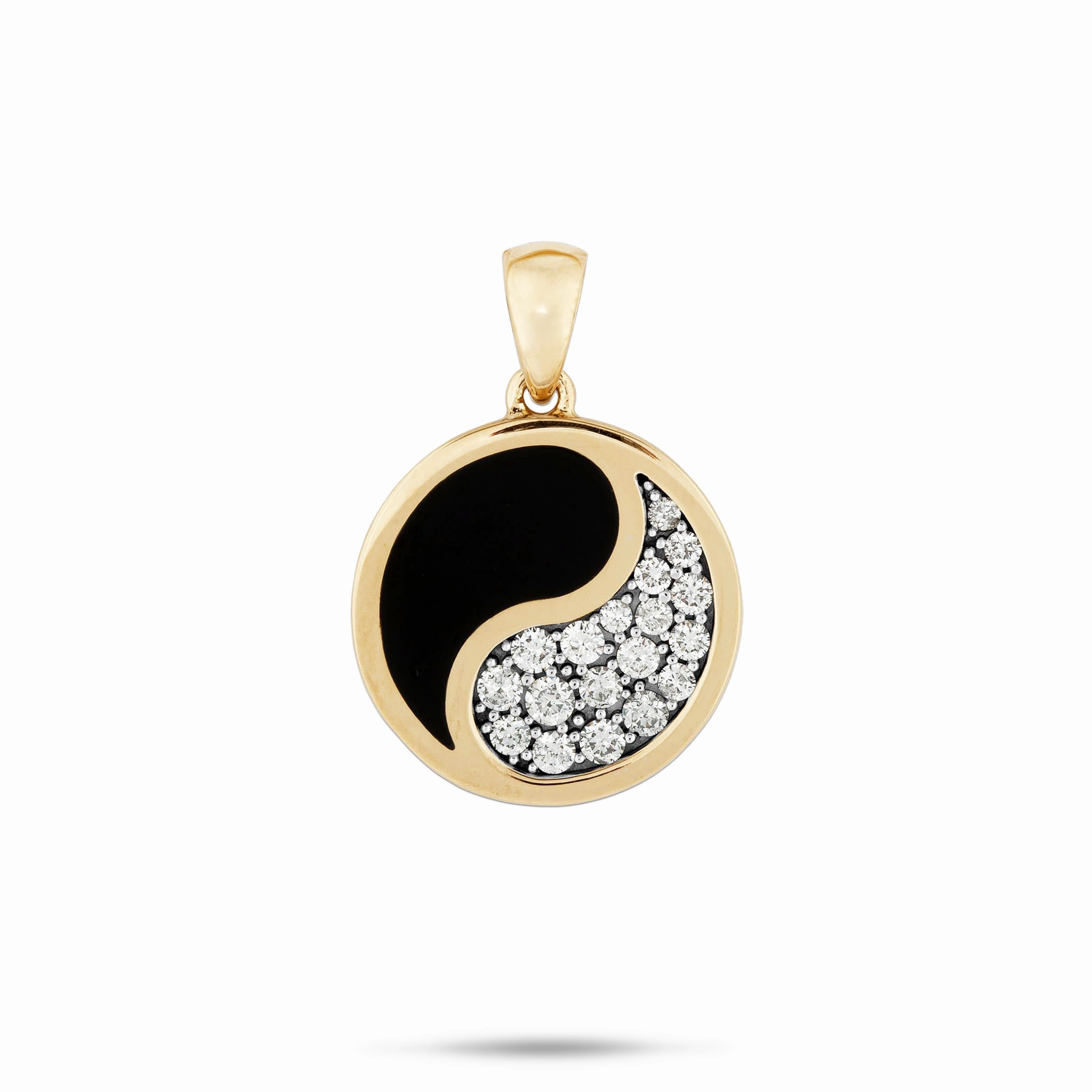 Dainty Finish Sculpted Shape Yin Yang Black Coral Pendant in Gold with Diamonds - 18mm