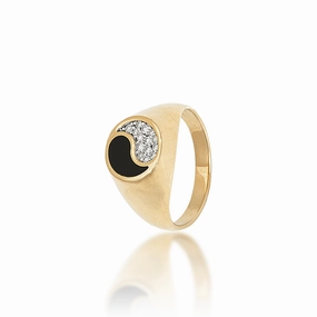 Golden Hour Eye Catcher Yin Yang Black Coral Ring in Gold with Diamonds - 10mm