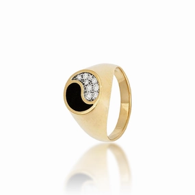 Yin Yang Black Coral Ring in Gold with Diamonds - 13mm Artistic Mood