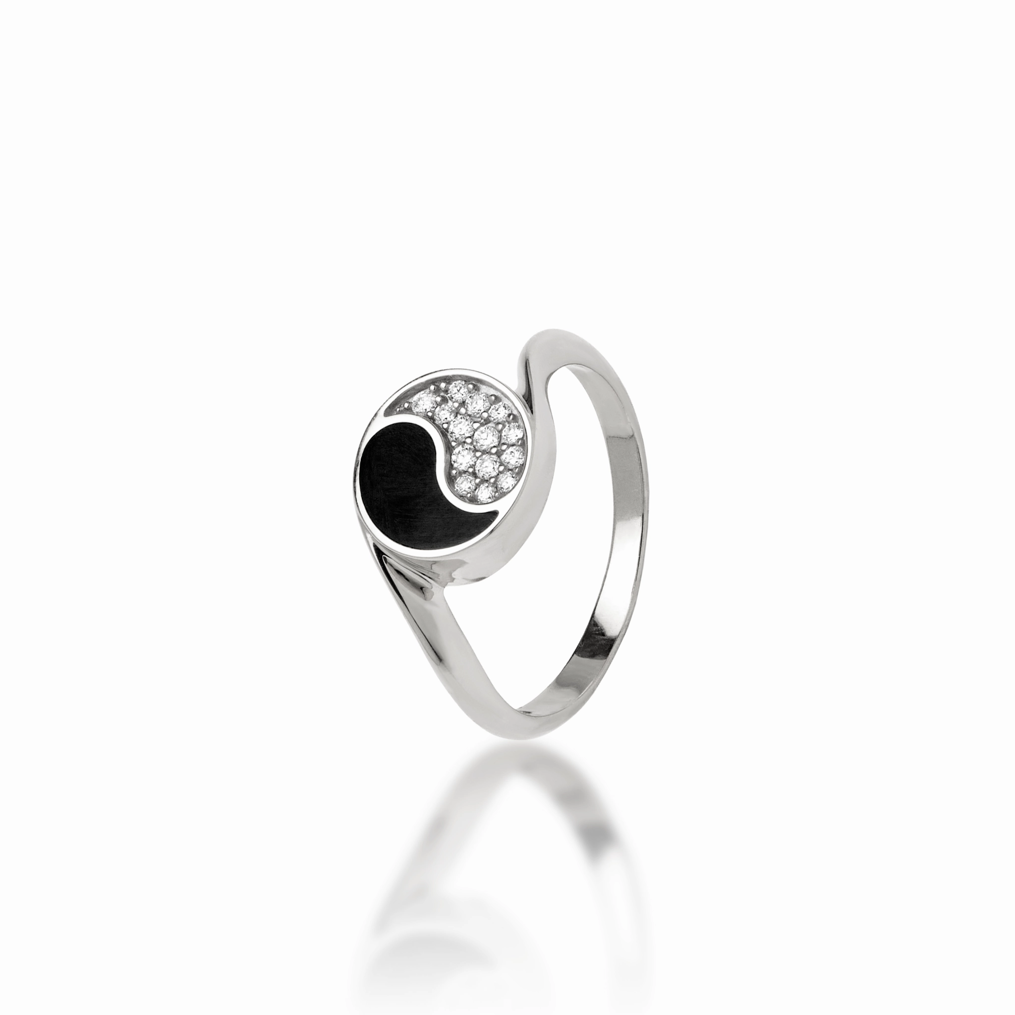 Artful Touch Refined Shine Yin Yang Black Coral Ring in White Gold with Diamonds - 10mm