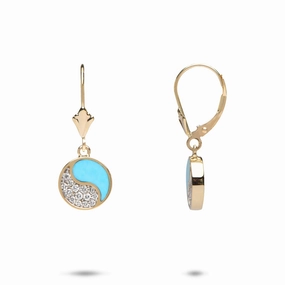 Yin Yang Turquoise Earrings in Gold with Diamonds - 10mm Precious Pieces Shimmering Highlight