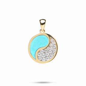 Office Wear Yin Yang Turquoise Pendant in Gold with Diamonds - 18.5mm