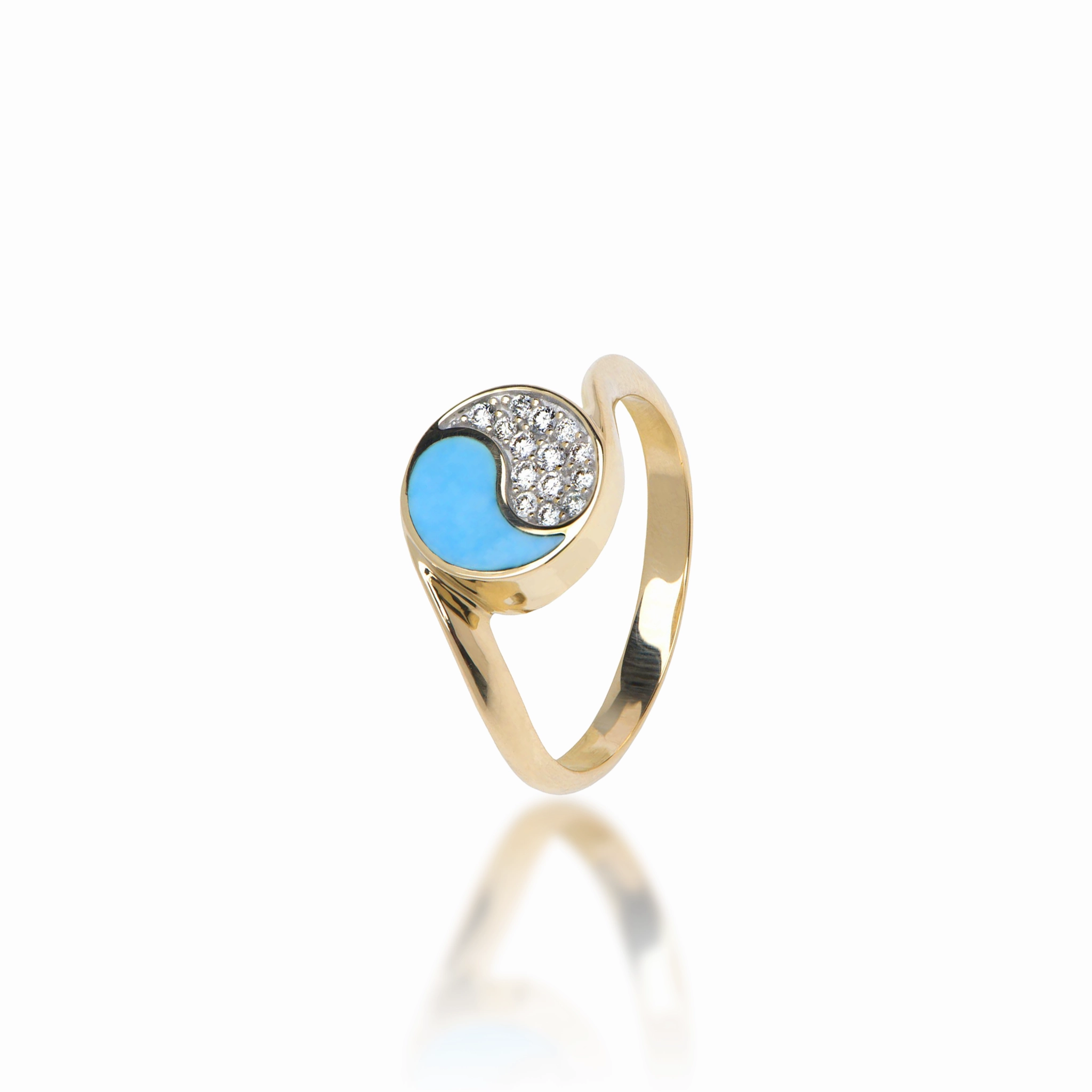 Vibrant Jewelry Shine Artful Feature Yin Yang Turquoise Ring in Gold with Diamonds - 10mm
